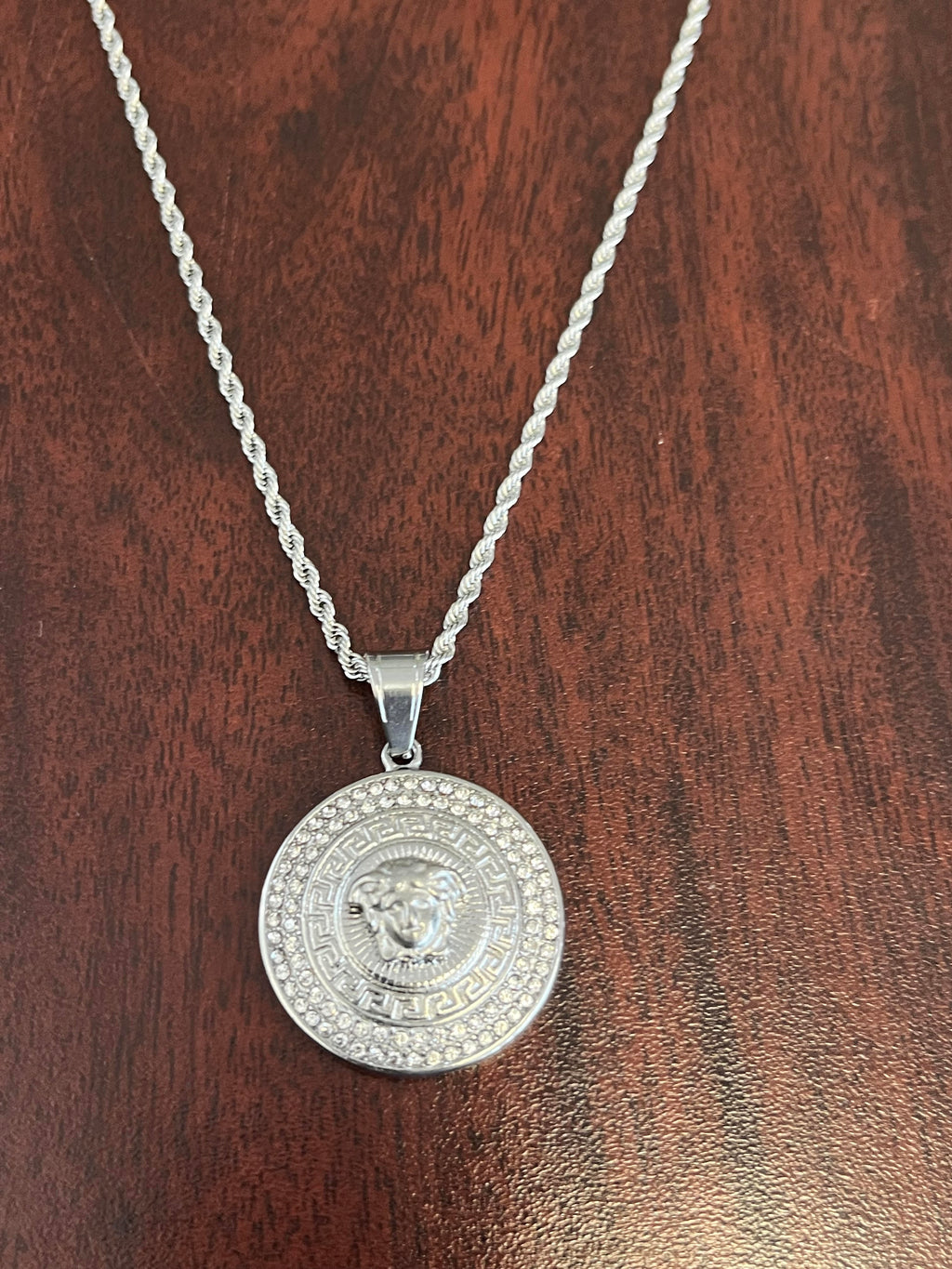 Iced Out Small Medusa Disc Pendant - Silver